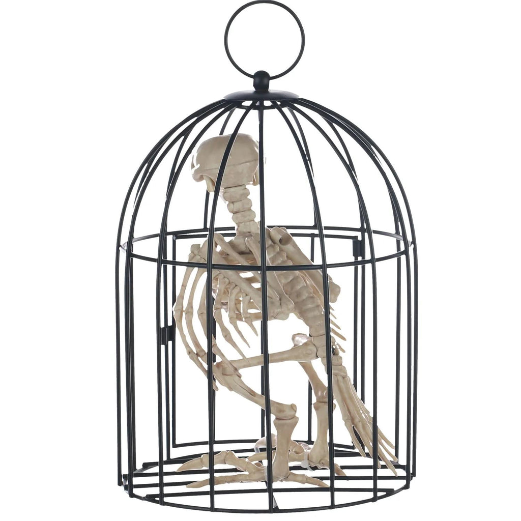 Halloween Express 9.5" Skeleton Crow in a Cage Halloween Decoration