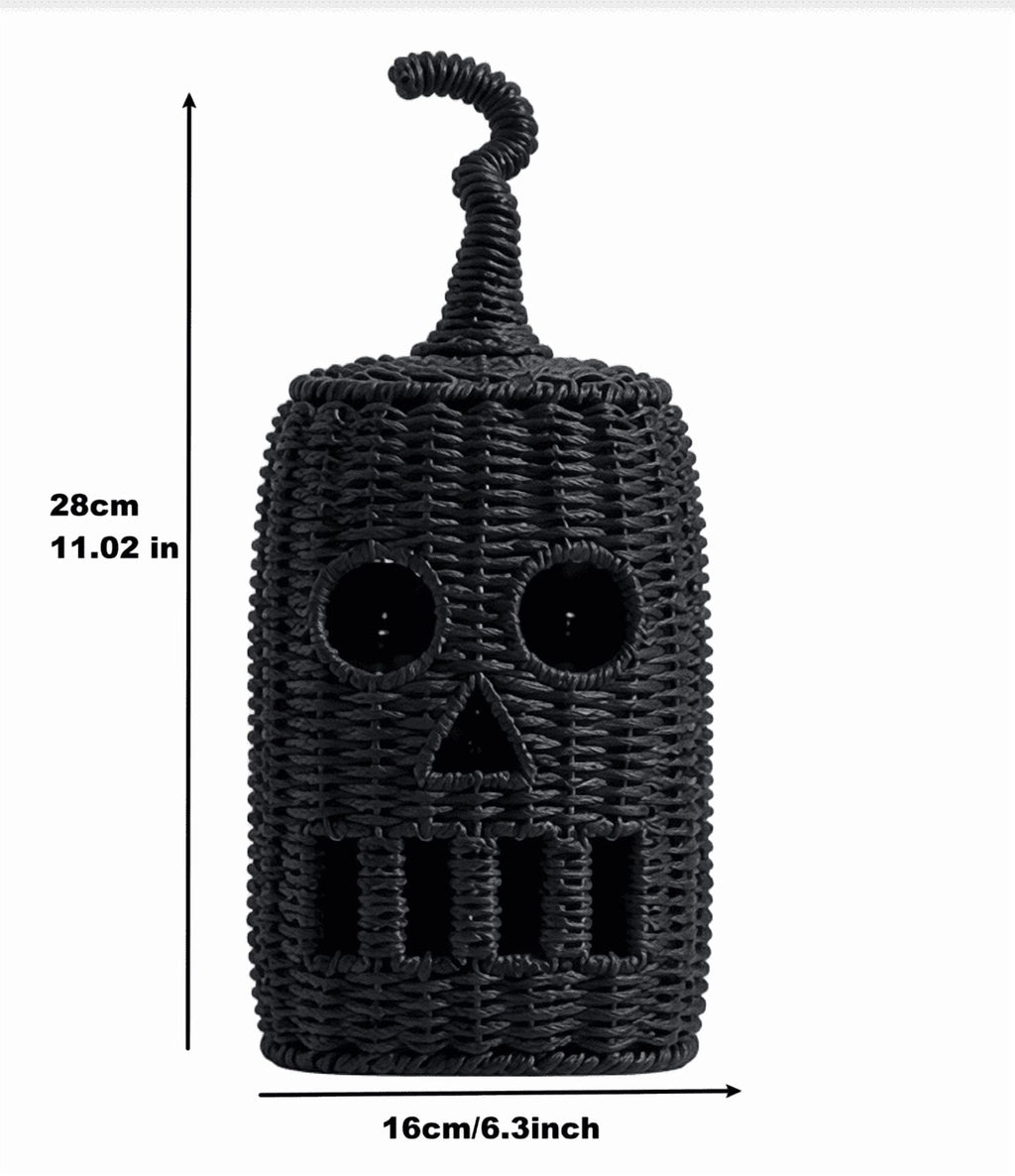 THOPBPRK 2026 Black Halloween Woven Pumpkin Jack-O'-Lantern, Halloween Decorations Pumpkin, USE LED Candle, Rattan Fall Halloween Decor for Home, 1Pack 11.8 Inch A