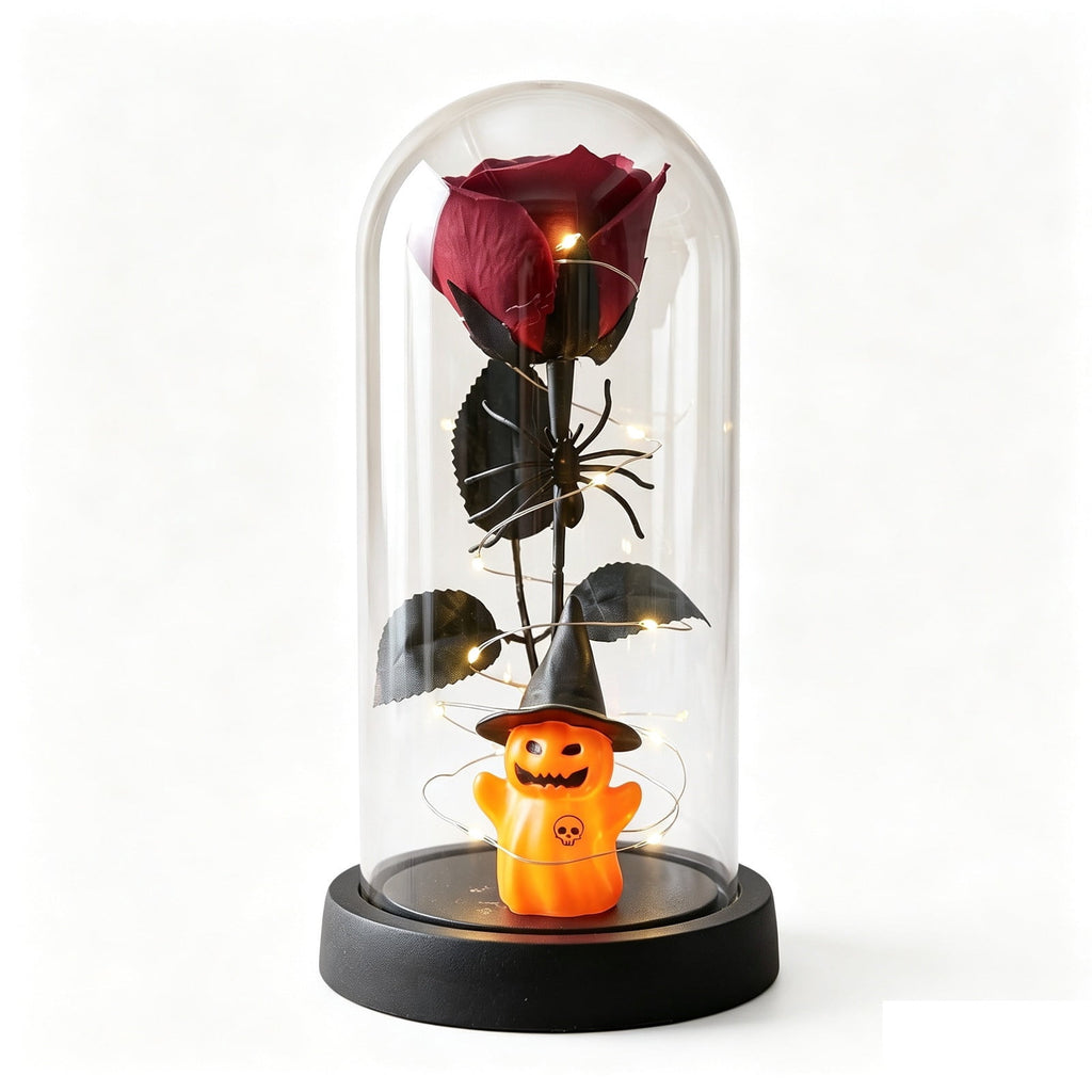 Orangide Halloween Ghost Cloche Night Light Fabric Ghost Lamp with Glass Dome for Mantel Shelf Spooky Party and Home Decor Ornament