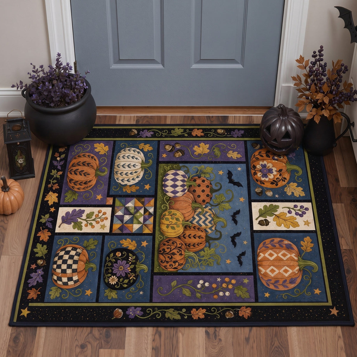 GENIMO 2'x3' Halloween Doormat, Washable Non Slip Soft Gothic Castle Outdoor Door Mat for Front Door Covered Porch Patio Entryway, Antique Gold