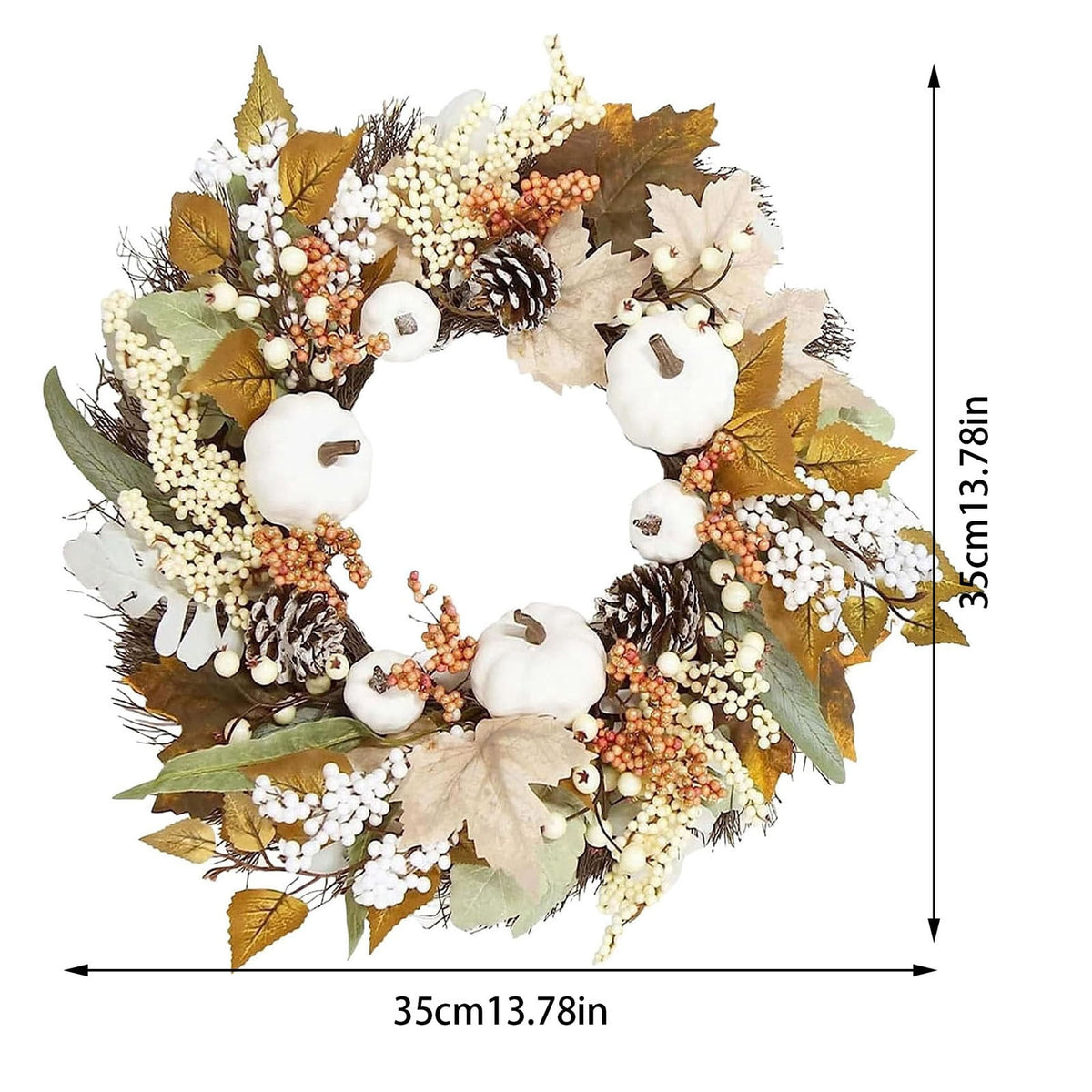 Autumn Wreath 14 Inch Fall Decor for Home Front Door with Artificial Maple Leaf Pumpkin Berry Pinecone Harvest Thanksgiving Halloween Farmhouse Seasonal Decorations Indoor Outdoor,