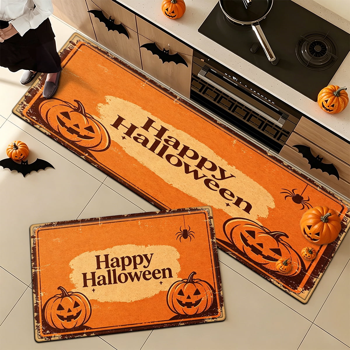 YIMEIS Halloween Orange Pumpkin Lantern Soft Non-slip 1Pc Flannel Mat and Kitchen Rugs,16''x24'',for Bathroom Entryway Bedroom