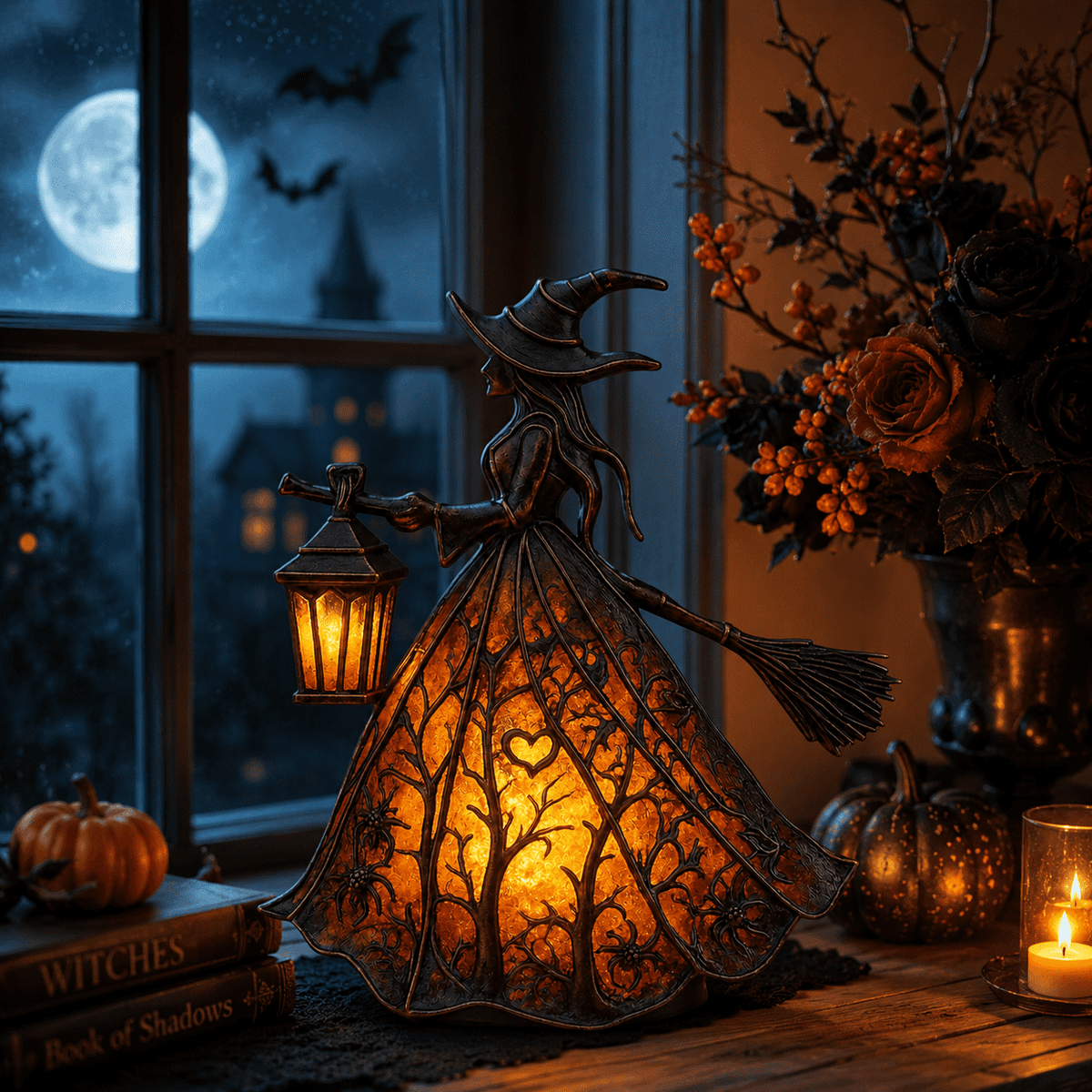 Diceymbol 11.81 Inch Halloween Ghost Night Light, Witch Hat Ghost Lamp with Jack O Lantern, Halloween Decorations Indoor for Table Mantel Party Decor