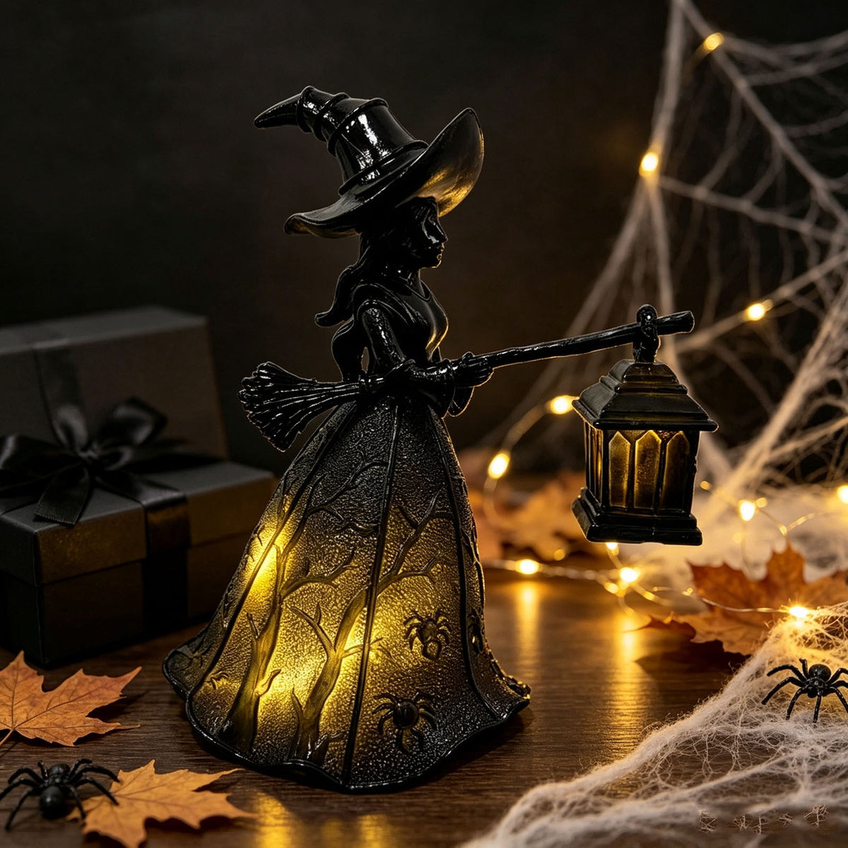 BZPIZ Witch Hat Lamp Handcrafted Retro Resin Stained Witch Hat Desk Lamp Halloween Home Decor Gothic Wizard Hats Night Light for Bedroom & Bookshelf