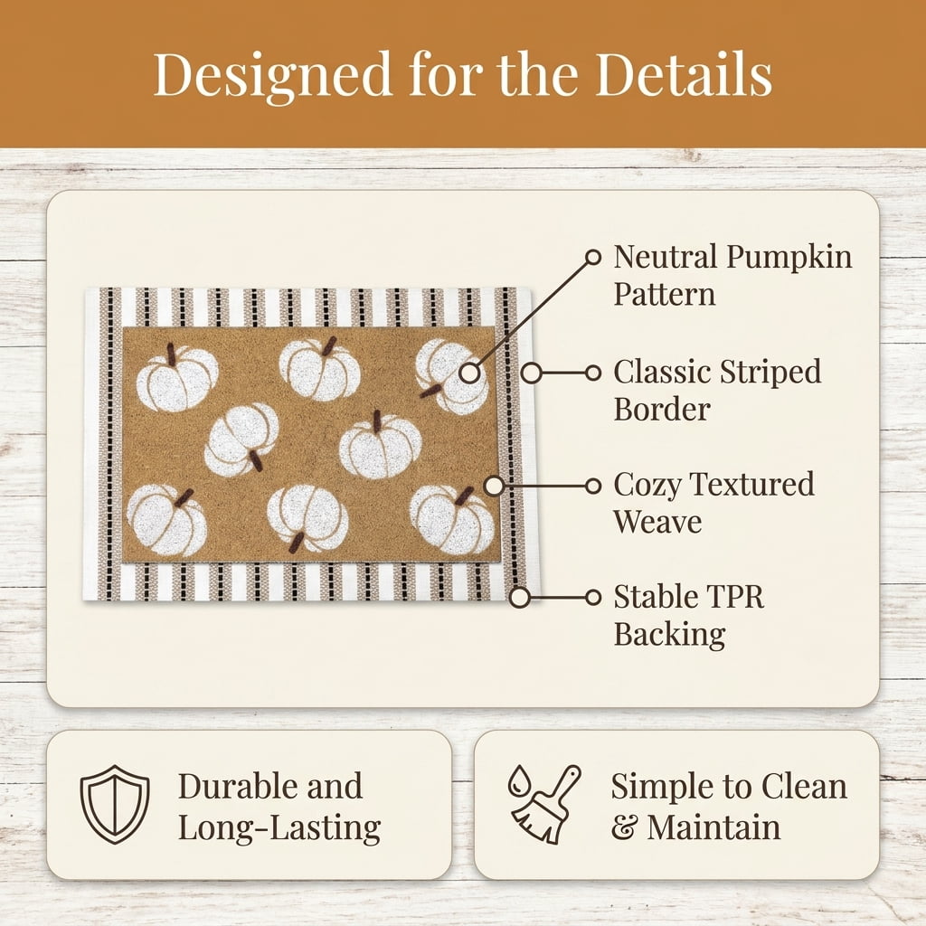 Fall Door Mat, Layered Pumpkin‑Pattern Porch Rug, Non‑Slip Neutral Autumn Welcome Mat, Indoor Outdoor Halloween Thanksgiving Decor