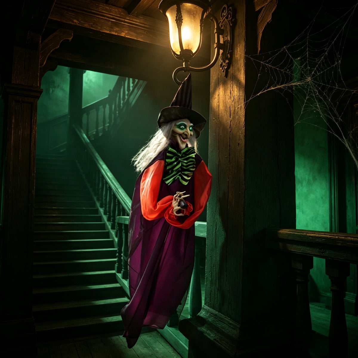 Halloween Witch Decoration, 49-Inch Hanging or Standing Prop with Broom and Wand for Porch and Yard Decor