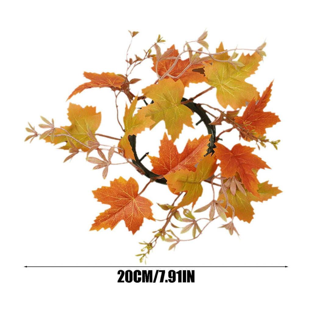 Guozer 1PCS Fall Candle Rings Wreaths Decorative Rattan Garland with Maple Leaf Berries for Thanksgiving Halloween Table Decor (No Light)