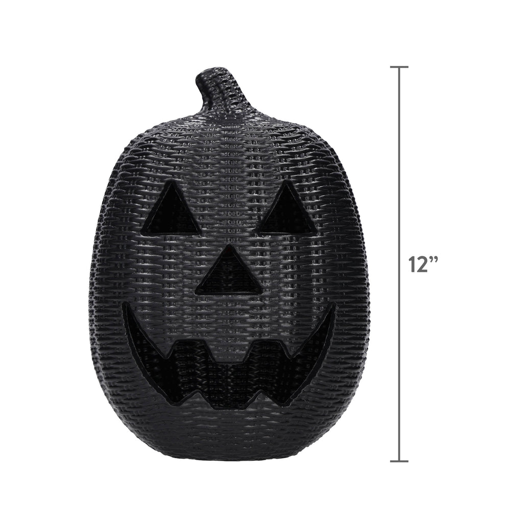 Light-Up Woven Jack-o'-Lantern Decoration, Black, 12", Halloween by Way To Celebrate