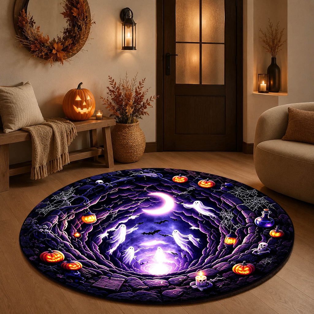Win s Way 3D Illusion Round Halloween Rug Optical Illusion Doormat Non- Washable Entryway Decor Spooky Fall Front Door Mat for Party Decoration Available in 15.8/23.6/31.5 Inch