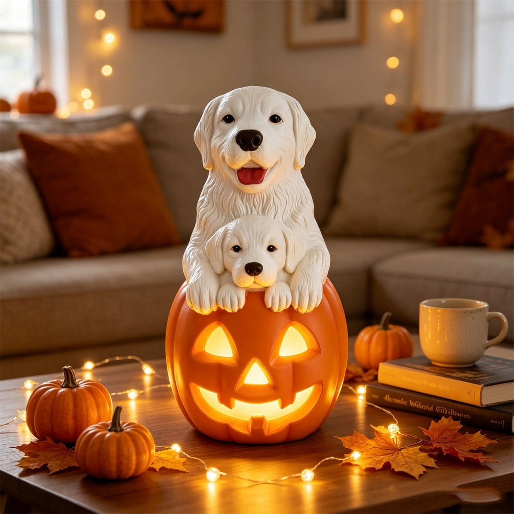 2026 New Halloween Light‑Up French Bulldog Figurine, Shark Outfit Dog Statue with Glowing Pumpkin, Waterproof Resin Table Holiday Decorations, Cute Spooky Halloween Decorations for Porch Yard Home