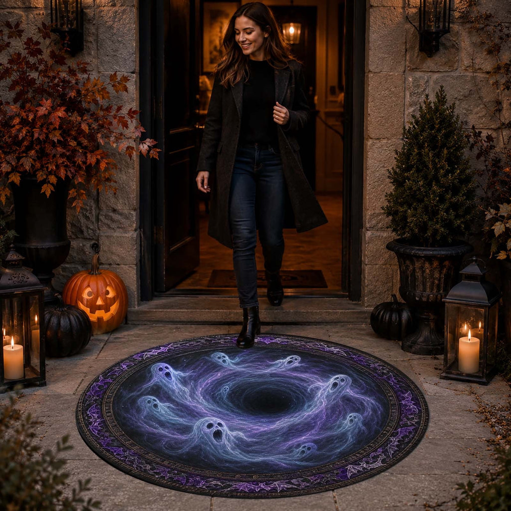 Win s Way 3D Illusion Round Halloween Rug Optical Illusion Doormat Non- Washable Entryway Decor Spooky Fall Front Door Mat for Party Decoration Available in 15.8/23.6/31.5 Inch
