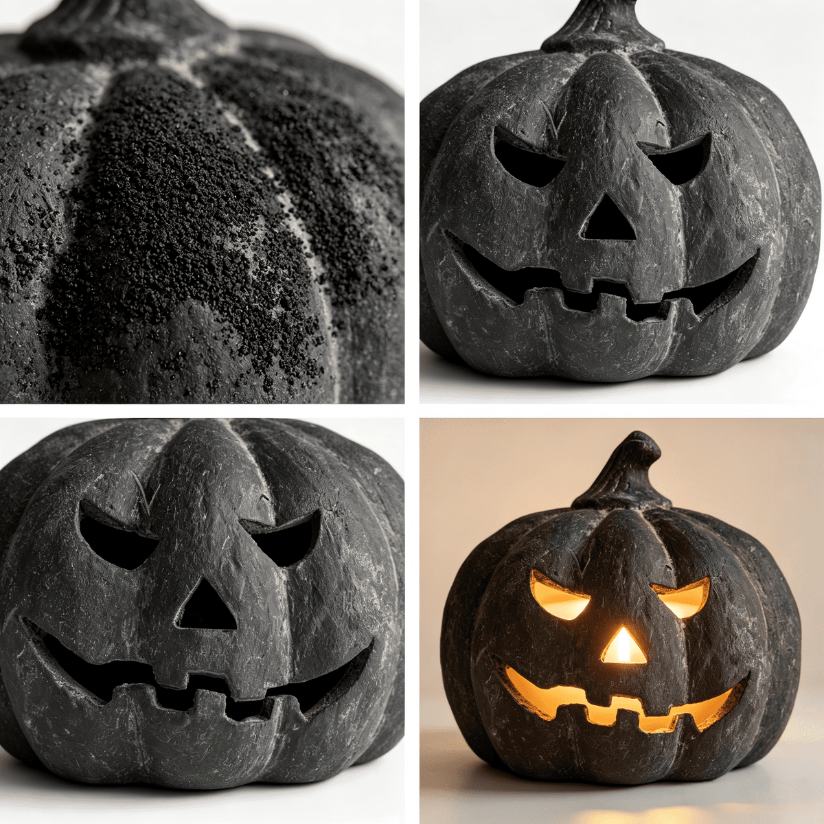 Halloween Decorations - 5.9" Black Handmade Resin Jack O Lantern Pumpkin Fall Decor, Indoor Outside Gothic Festival House Centerpiece Decoration for Table Garden Living Room Mantel