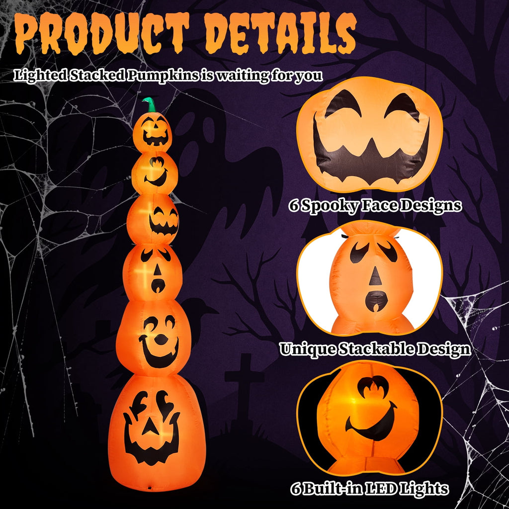 UBesGoo 9' Halloween Inflatable Stacked Pumpkins, Blow up 6 Pumpkins Built-in LED Lights Outdoor Decorations