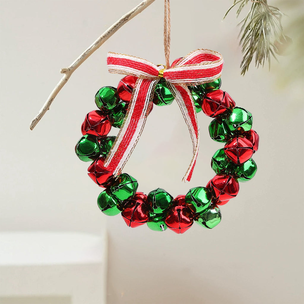 Christmas Bell Wreath Xmas Bell Garland with Bow Front Door Wreath Festival Hanging Ornament for Party Table Fireplaces Porch Walls New Years Halloween Home Decor