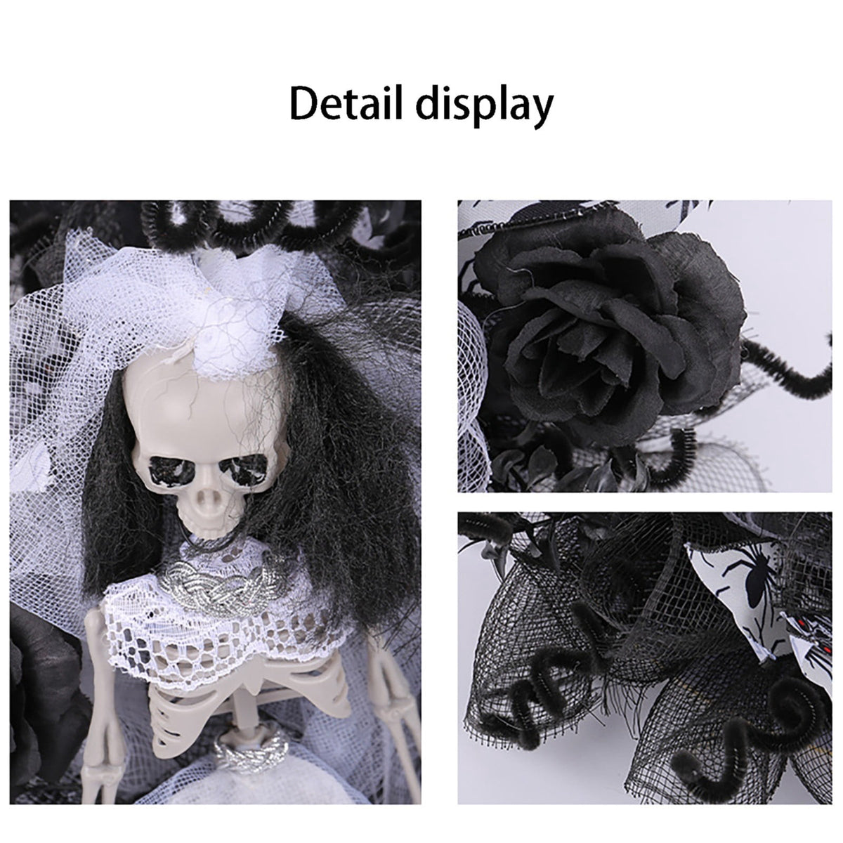 SWSUSN Halloween Creepy Wreath For Front Door 16 Inch Artificial Plastic Skeleton Bride And Groom Wreath Halloween Gothic Wreath Hanging Decoration For Home Party Halloween Front Porch Wreath
