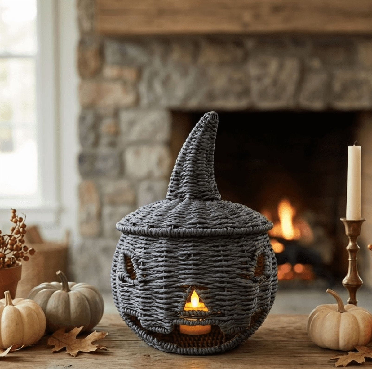 THOPBPRK 2026 Black Halloween Woven Pumpkin Jack-O'-Lantern, Halloween Decorations Pumpkin, USE LED Candle, Rattan Fall Halloween Decor for Home, 1Pack 11.8 Inch A