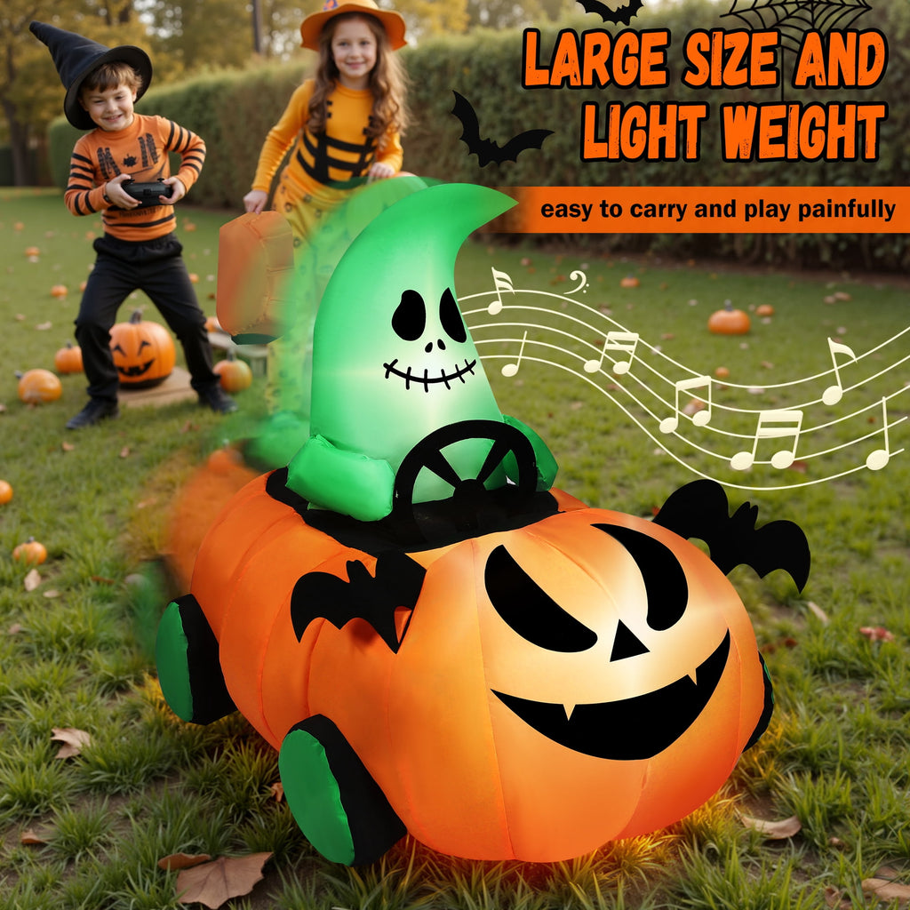 Firstness 2.4GHz Remote Control Halloween Inflatable Car Blow ups Pumpkin Ghost Rc Car,3 Music and LED Lights,360° Rotation,Aged 3+