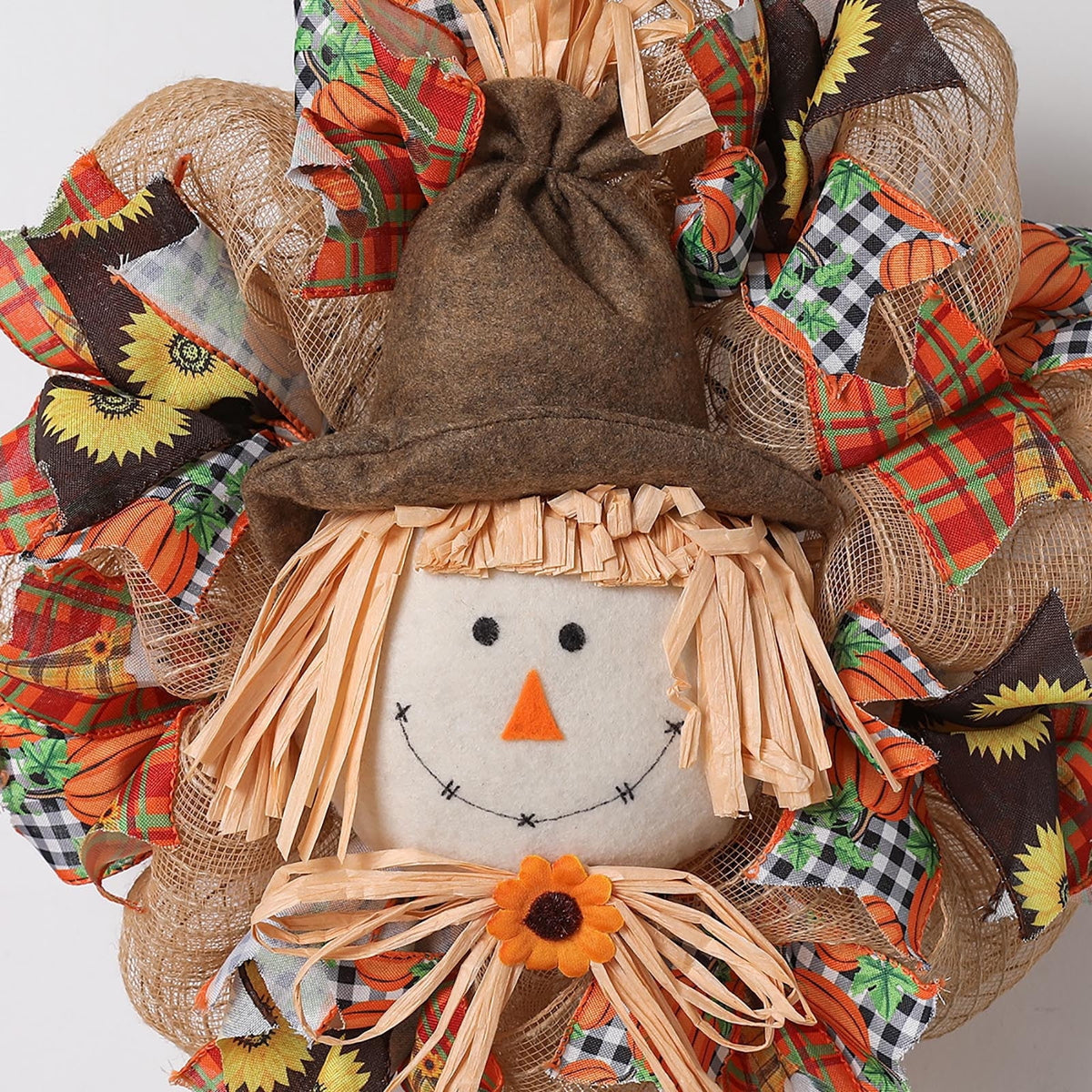 sruoe 24" Wreaths for Front Door Fall Cute Scarecrow Wreath with Hat Legs Sunflower for Halloween Party Pendant, Wall Window Decor, Festival Outdoor Hanging Ornament