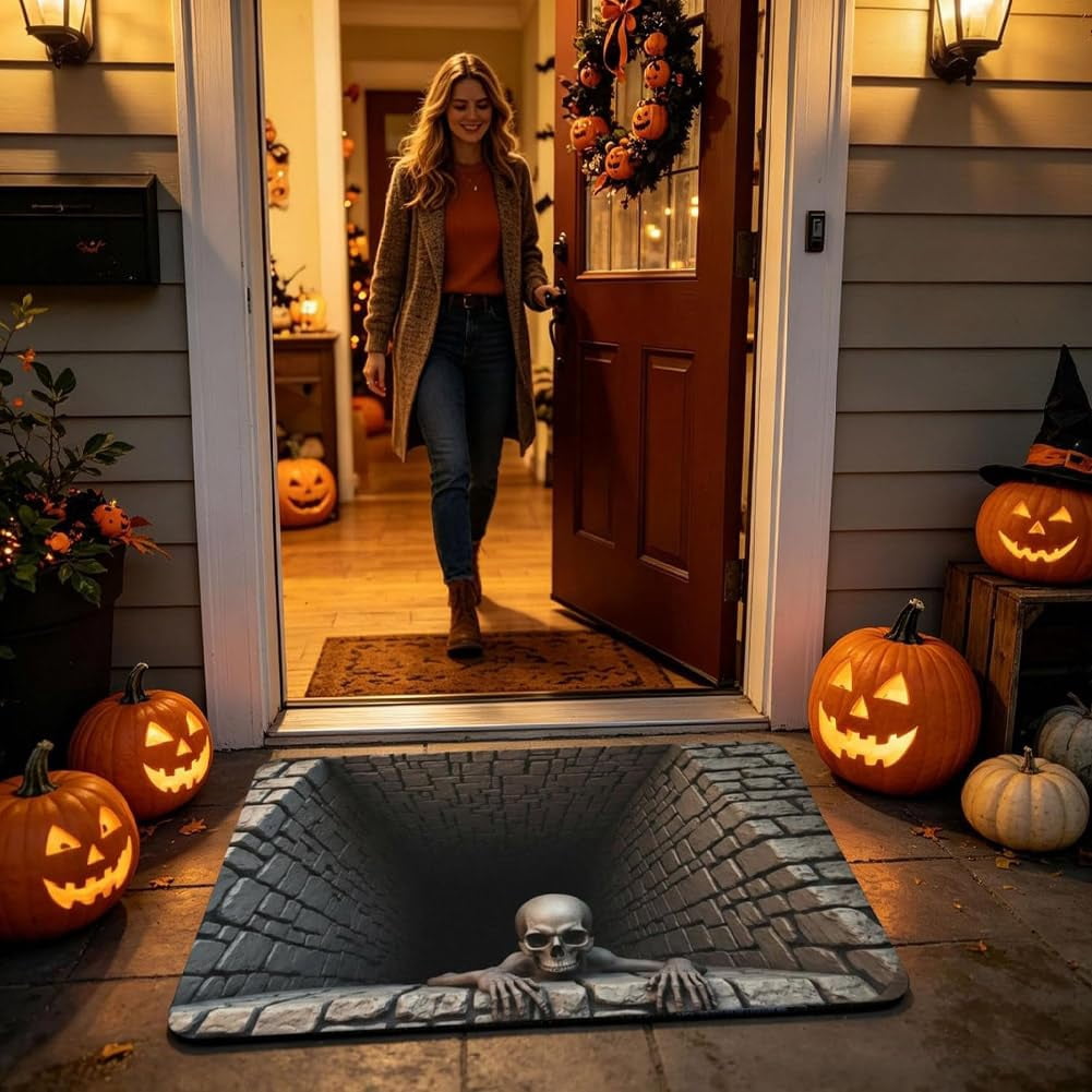 3D Halloween Rug Ghost Skeleton Optical Illusion Mat