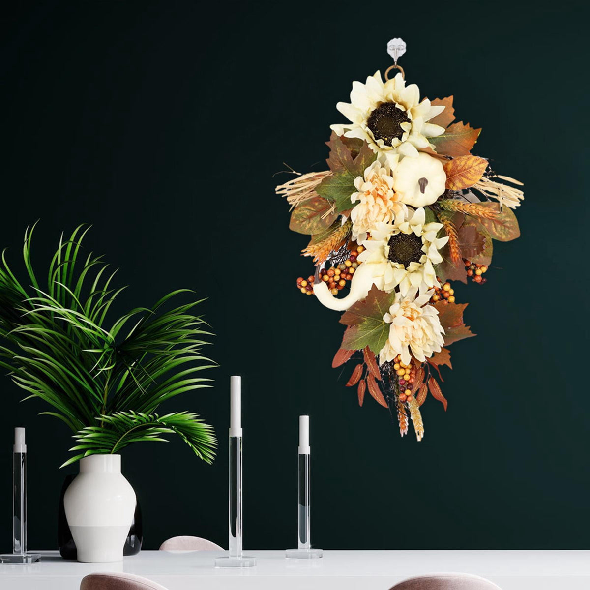 Artificial Wall Swag Fall Harvest Swag Wreath Ornaments Teardrop Wreath Garland for Porch Eaves Stairs Outdoor and Indoor Festivals Window 50cm