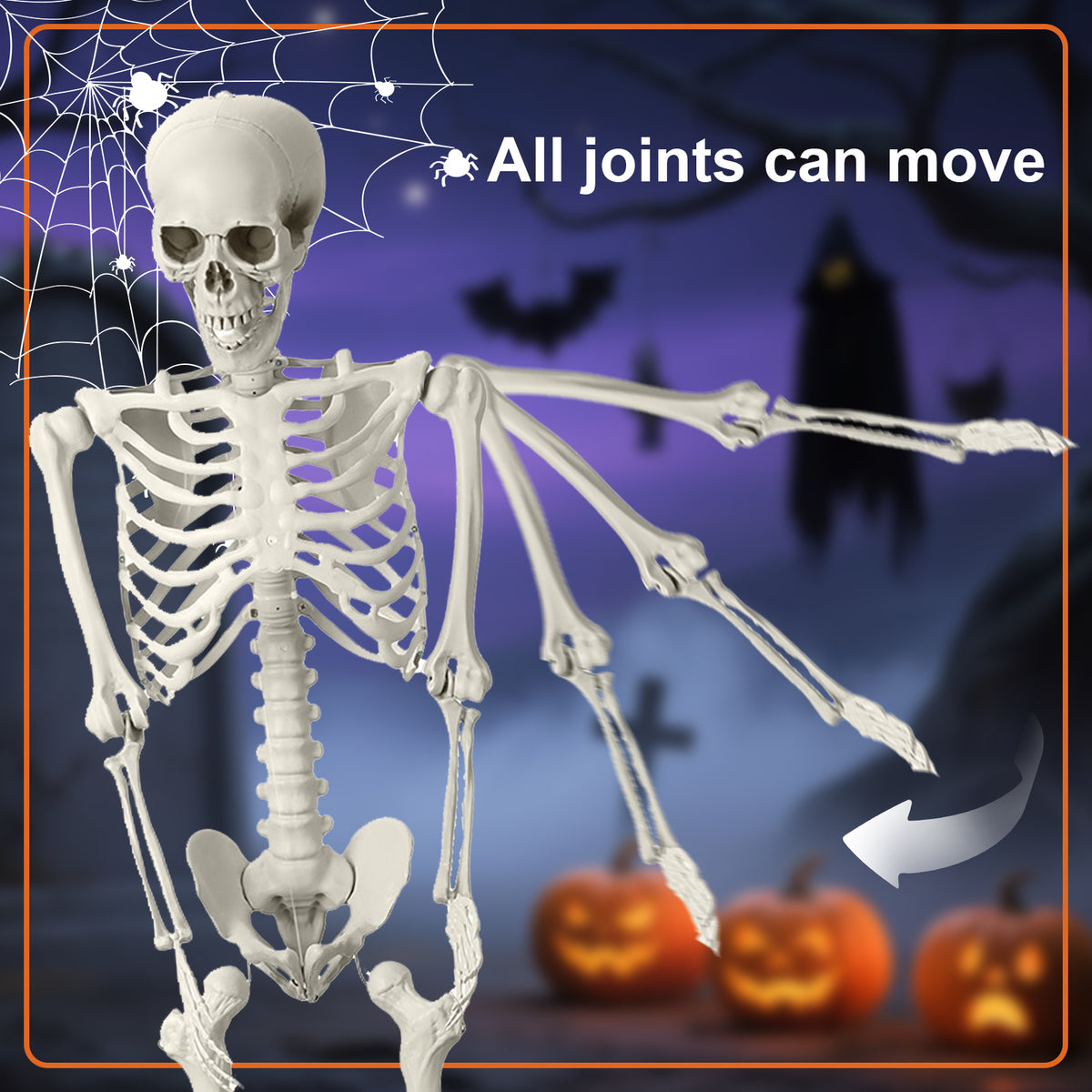 Cixusio 5.4Ft/165cm Halloween Skeleton Full Body Life Size Human Bones with Movable Joints for Indoor Outdoor Haunted House Party Halloween Props Decorations