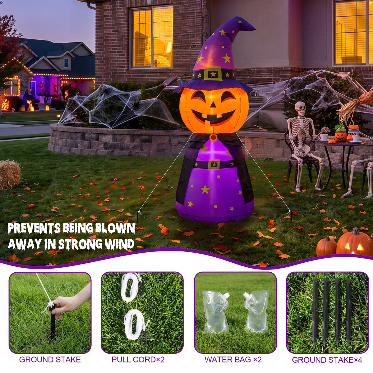 MAGOTAN 8 ft Halloween Inflatable Pumpkin Halloween Inflatable Pumpkins Ghost Tombstone Outdoor Yard Decoration Build-in 7 LED White Lights