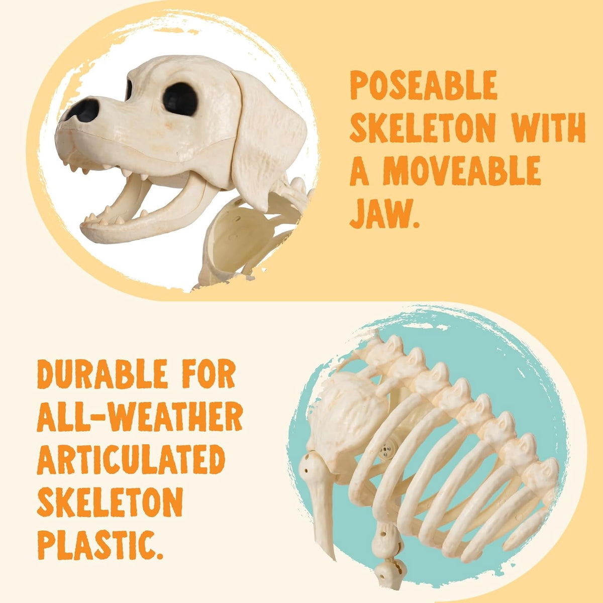 Joyfy 9.8 Inch Halloween Skeleton Dog Skeleton Halloween Decor,Pose-N-Stay Plastic Skeleton Bones with Posable Joints for Hallowmas Decoration Outdoor Haunted House Party