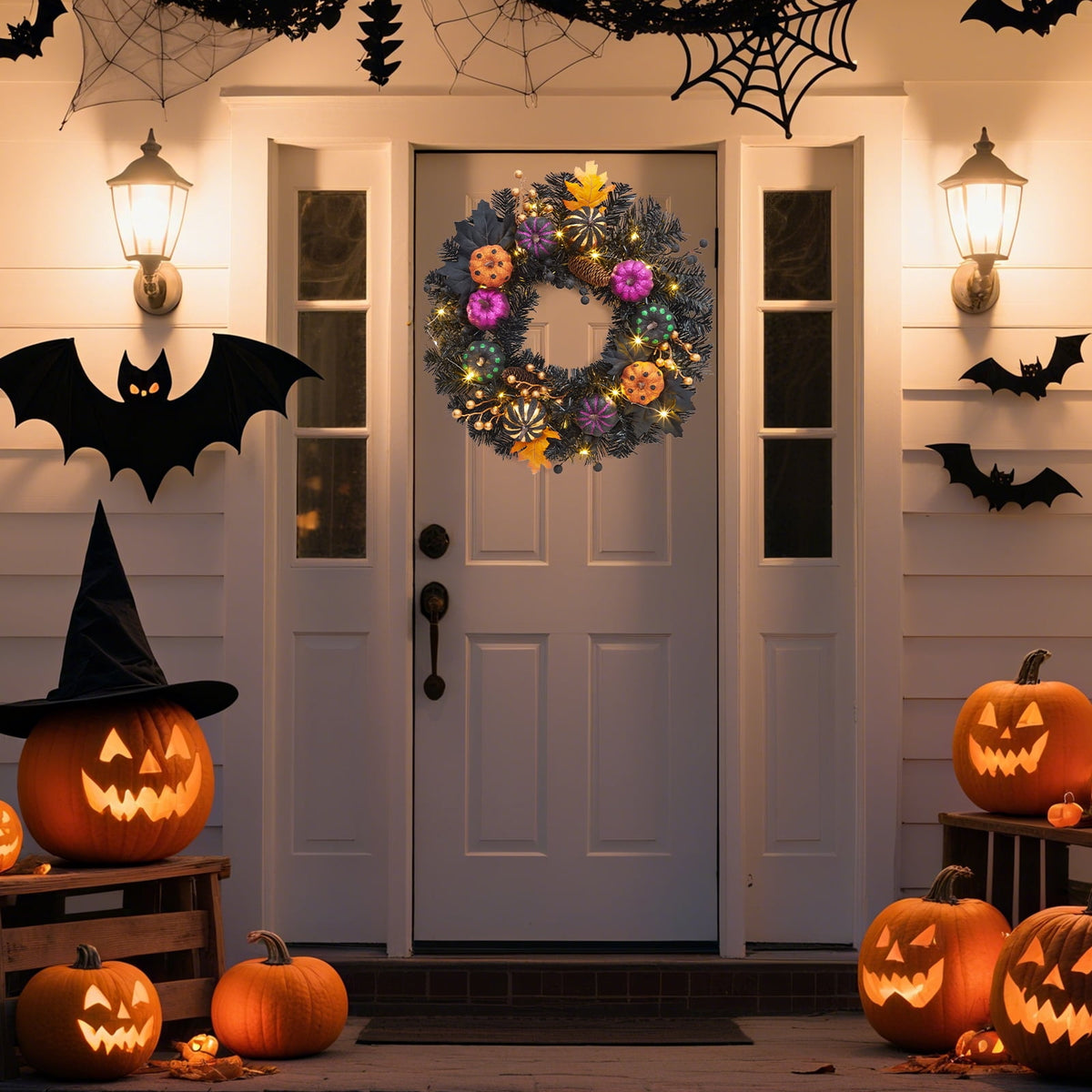 Garvee Halloween Wreath for Front Door, 18 Inch/20 Inch Fall Wreath for Indoor Outdoor Wall Window Porch Patio Garden Farmhouse Home Party Prom Decoration