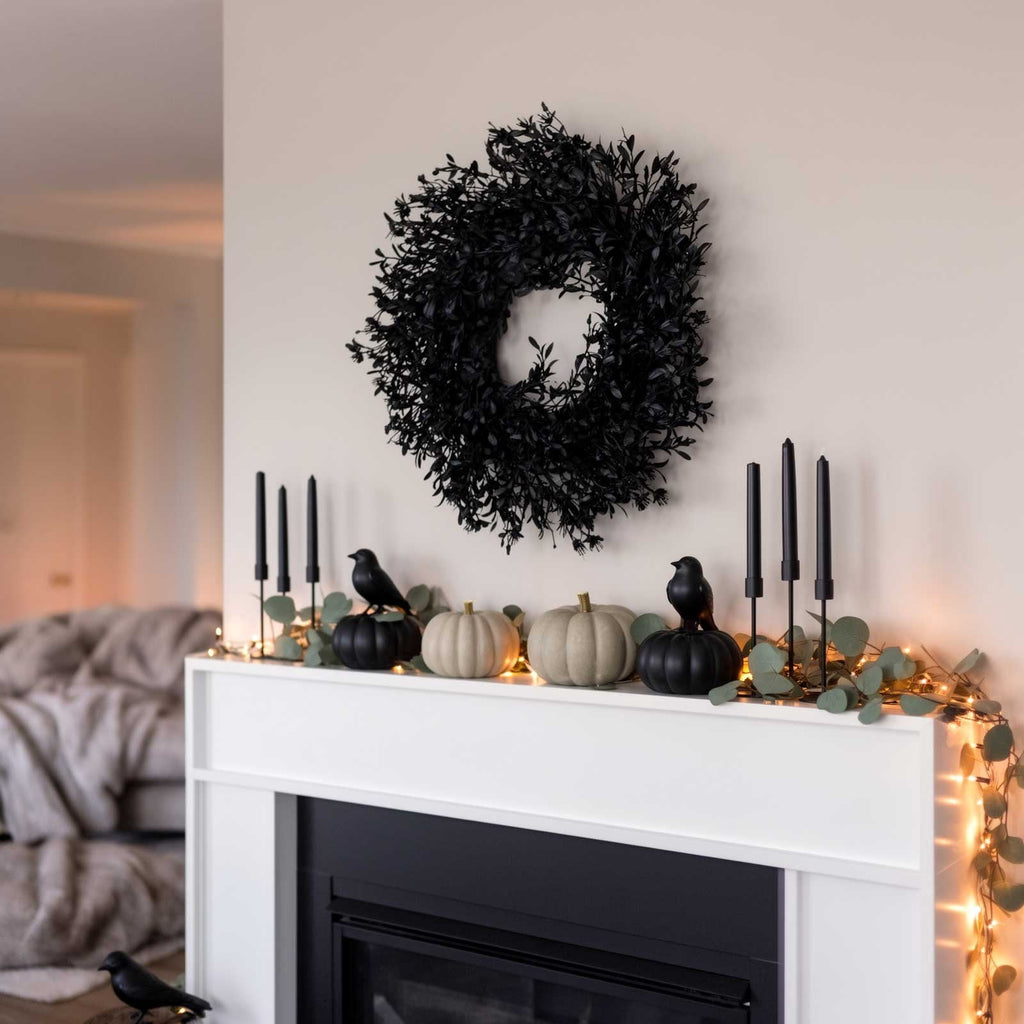 Black Halloween Wreath Decoration, Artificial Dark Leaf Door Garland For Halloween Thanksgiving Fall Festival, Gothic Front Door Wall Fireplace Window Porch Party Home Decor