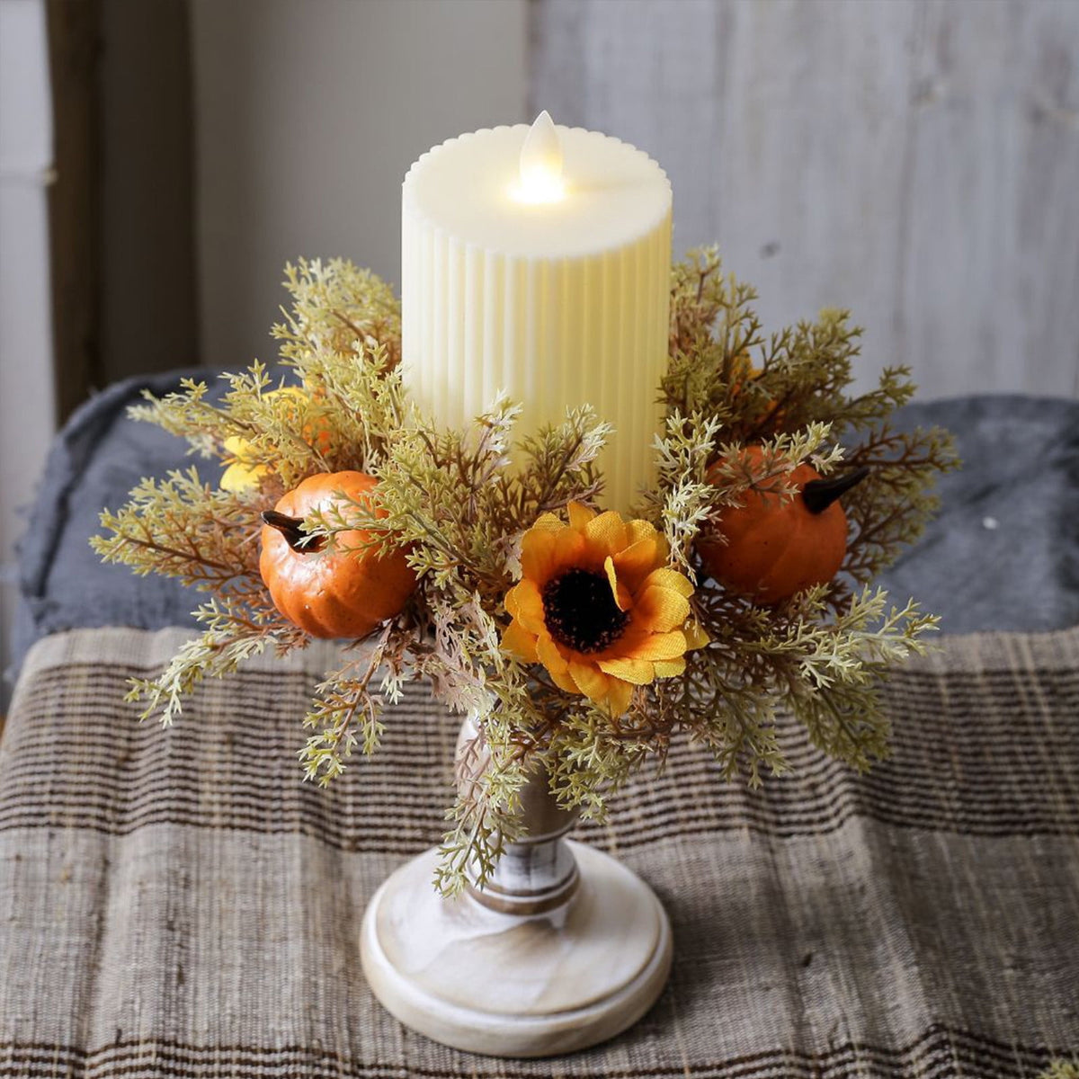Pumpkins Candle Rings Wreaths Fall Candle Rings Maple Leaves Harvest Day Wreath Ring Holder Sunflower Pumpkin for Autumn Harvest Festival Farmhouse Halloween Table Decor