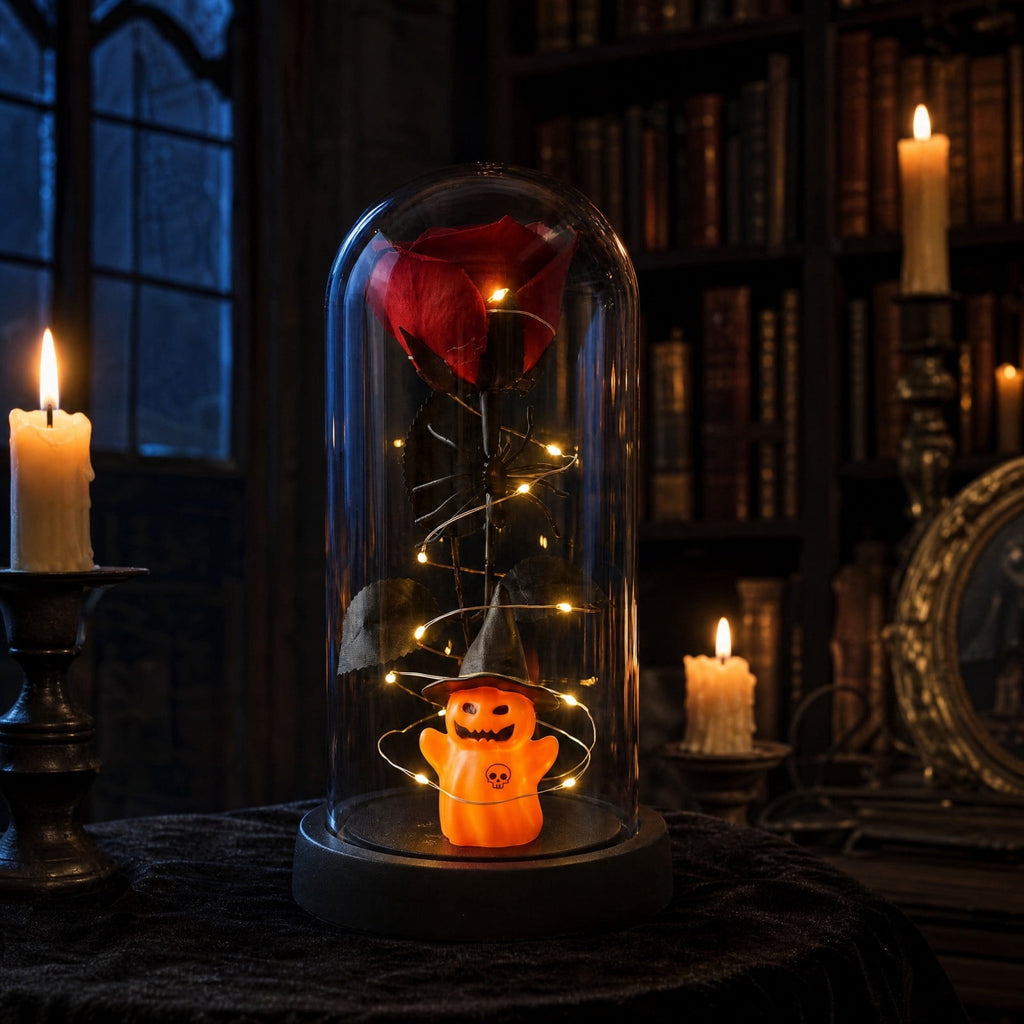 Orangide Halloween Ghost Cloche Night Light Fabric Ghost Lamp with Glass Dome for Mantel Shelf Spooky Party and Home Decor Ornament