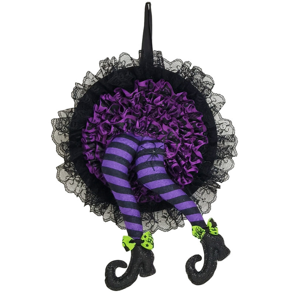 EGNMCR Wreaths for Front Door Witch's Leg Halloween Wreath-Halloween Front Door Decoration Lace Spider Wreath Halloween Decorations - Fall Savings