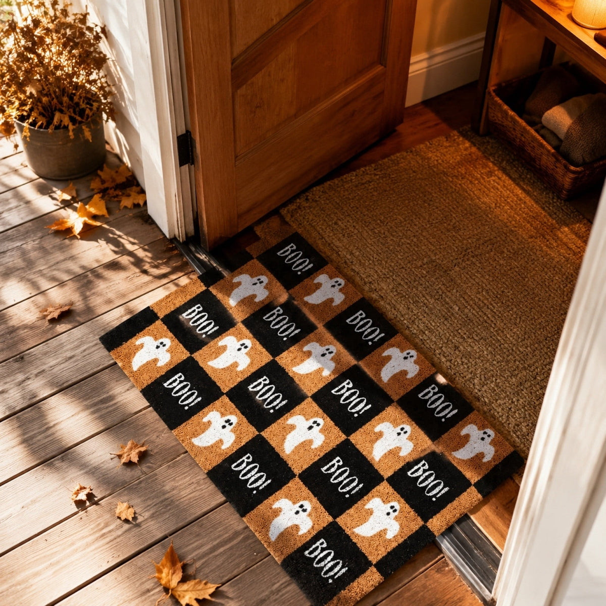 Halloween Ghost Door Mat, Cute Welcome Mat for Front Door Porch Entryway Haunted Outdoor Decor Spooky Decorative Entrance Doormat Non Slip Halloween Rug, 16" x 24"
