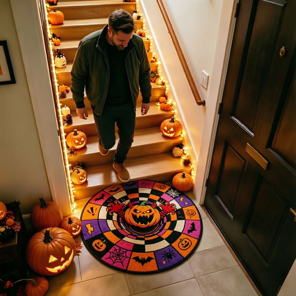 Win s Way 3D Illusion Round Halloween Rug Optical Illusion Doormat Non- Washable Entryway Decor Spooky Fall Front Door Mat for Party Decoration Available in 15.8/23.6/31.5 Inch
