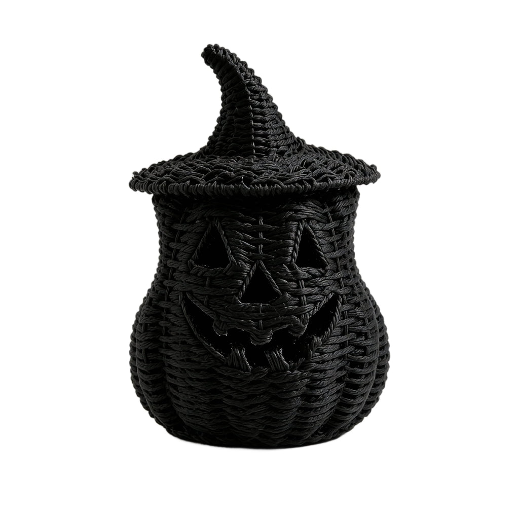 THOPBPRK 2026 Black Halloween Woven Pumpkin Jack-O'-Lantern, Halloween Decorations Pumpkin, USE LED Candle, Rattan Fall Halloween Decor for Home, 1Pack 11.8 Inch A