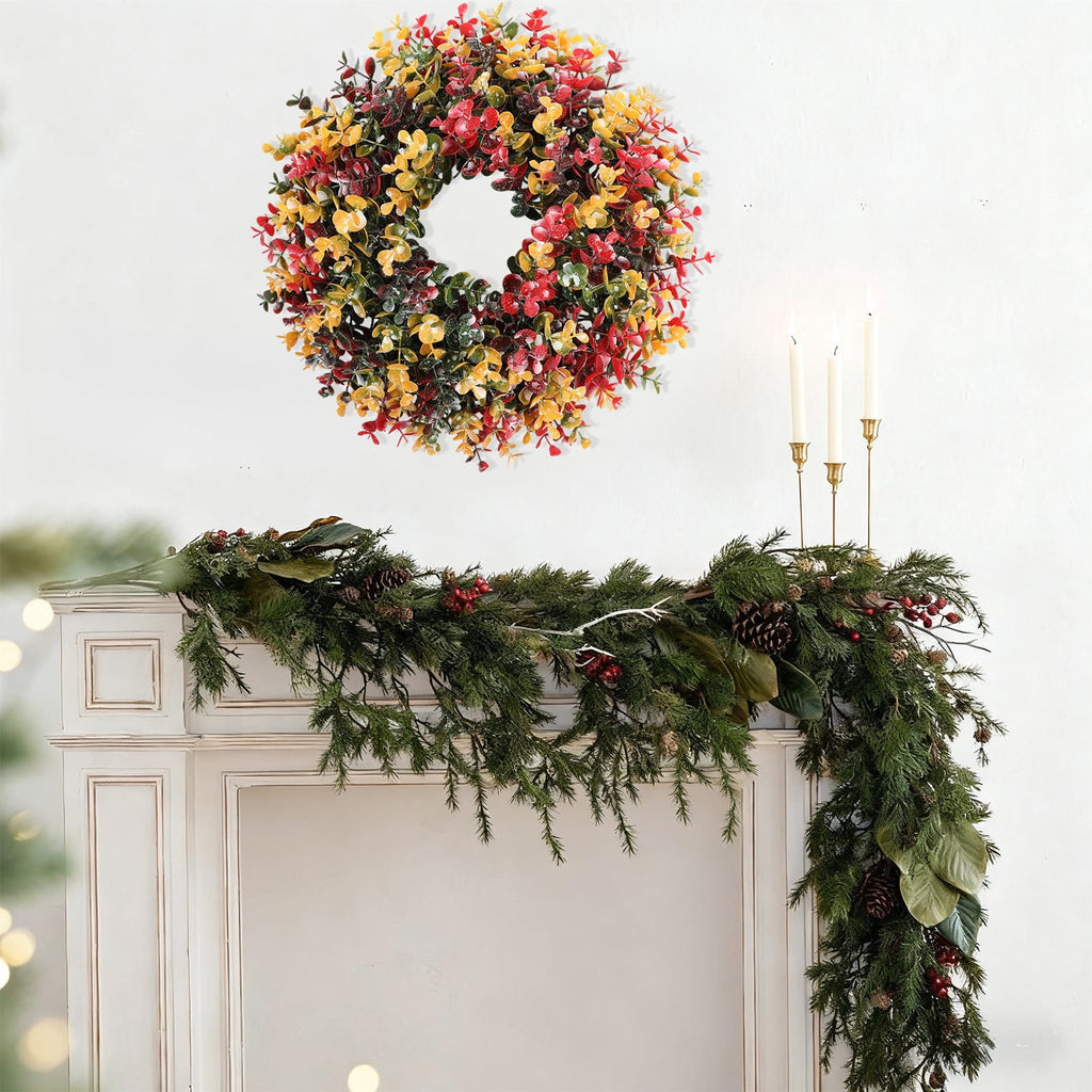 Btomtd 15" Handcrafted Rattan Wreath for Christmas Decoration, Versatile Hanging Wreath for Door Wall or Window, Mall Display Garland, Thanksgiving Halloween Wreaths, A