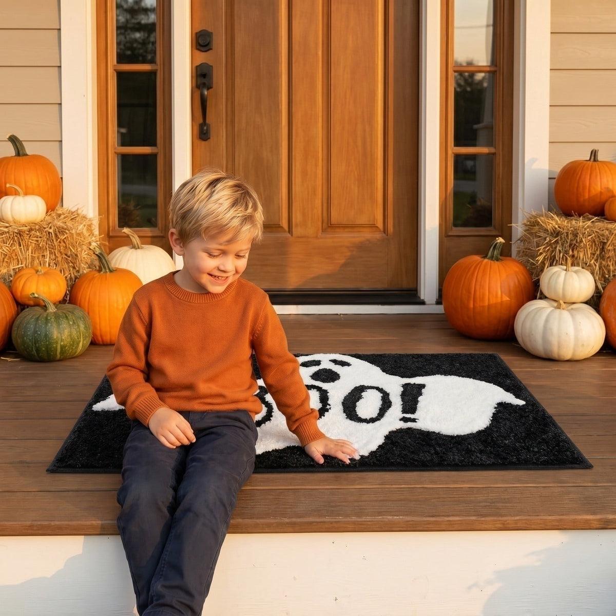 Halloween Ghost Rug, Cute Ghost Plush Floor Mat for Doorway Front Door Decor, Halloween Home Decoration Rug for Entryway Living Room Bedroom, Spooky Fall Decor Accent