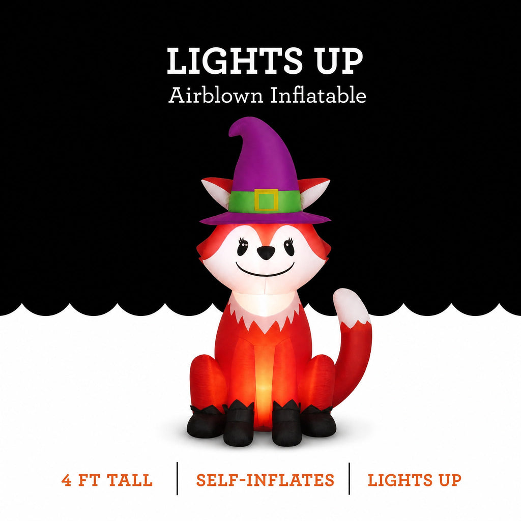 Fox with Witch Hat Airblown Yard Inflatable, Multicolor, 4', Halloween by Way To Celebrate