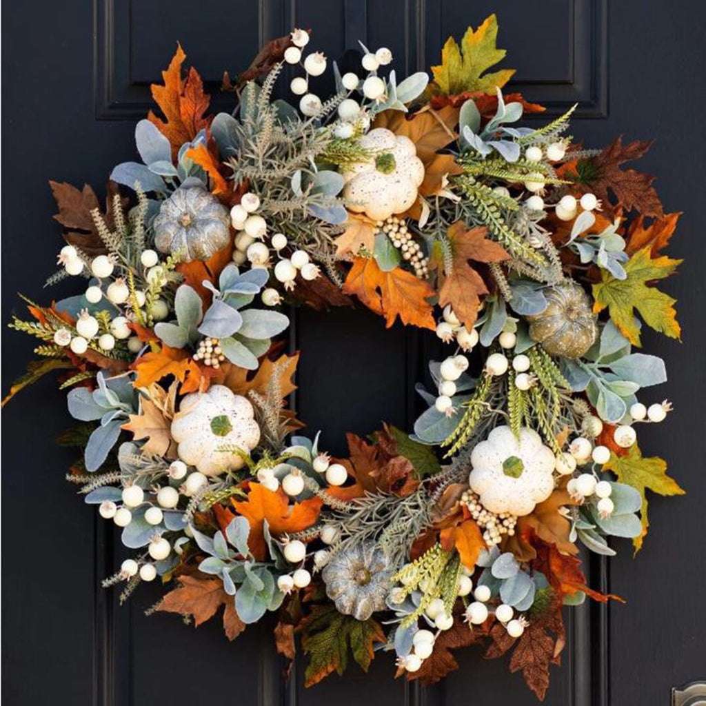 Summercome Fall Wreath for Front Door, Autumn Pumpkin Wreath Halloween Thanksgiving Wreath Door Hanging Party Decoration Home Relaxed Decor Inside Outside Wreath Window Garland Yard Indoor Outdoor, 20