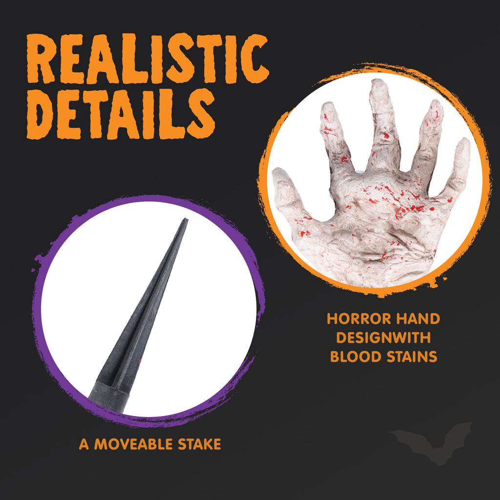 Joyfy 2 Pack Skeleton Hands Halloween Decoration Outdoor,13 inch Bloodstain Zombie Arm with Ground Stakes, Fake Arm Hands Prop Groundbreaker for Halloween Graveyard Lawn Decor