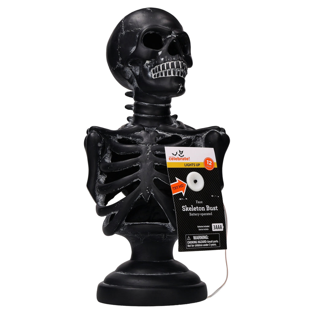 Light-Up Battery-Operated Faux Skeleton Bust, Black, 12", Halloween by Way To Celebrate