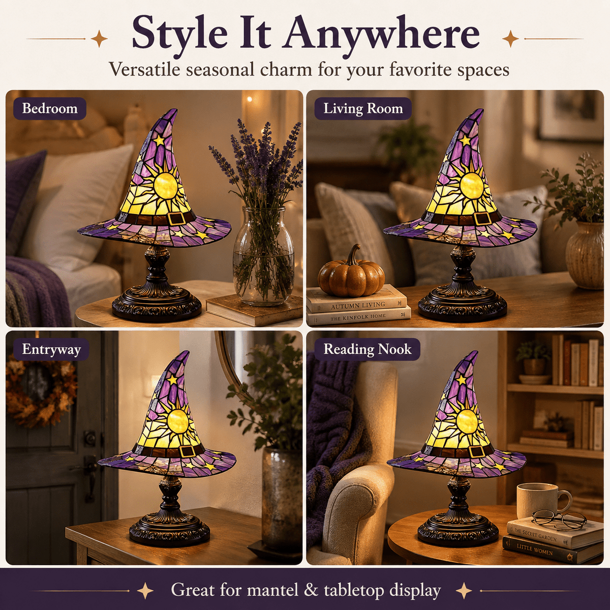 Diceymbol 11.81 Inch Halloween Ghost Night Light, Witch Hat Ghost Lamp with Jack O Lantern, Halloween Decorations Indoor for Table Mantel Party Decor
