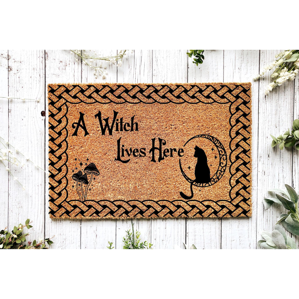 Doormat A Witch Lives Here Halloween Fall Decor Funny Outside Welc (18" x 30") #5139