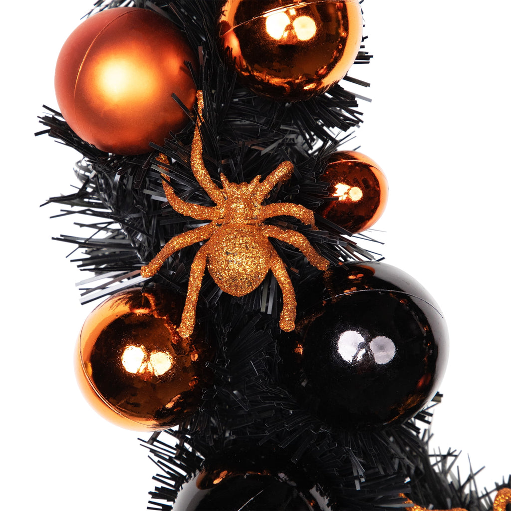 Northlight Spiders and Ornaments Small Tinsel Halloween Wreath - 18" - Orange and Black - Unlit