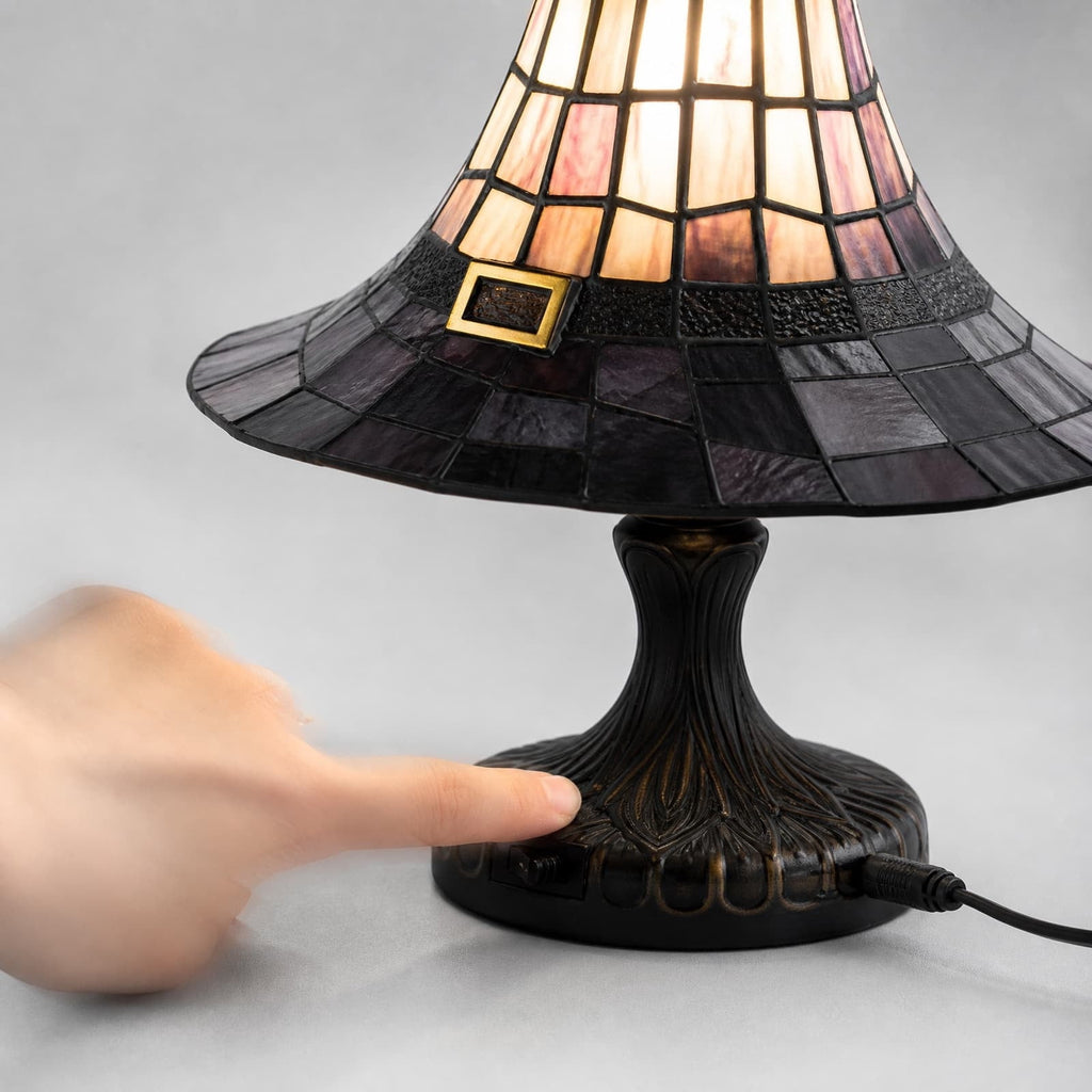 BZPIZ Witch Hat Lamp Handcrafted Retro Resin Stained Witch Hat Desk Lamp Halloween Home Decor Gothic Wizard Hats Night Light for Bedroom & Bookshelf