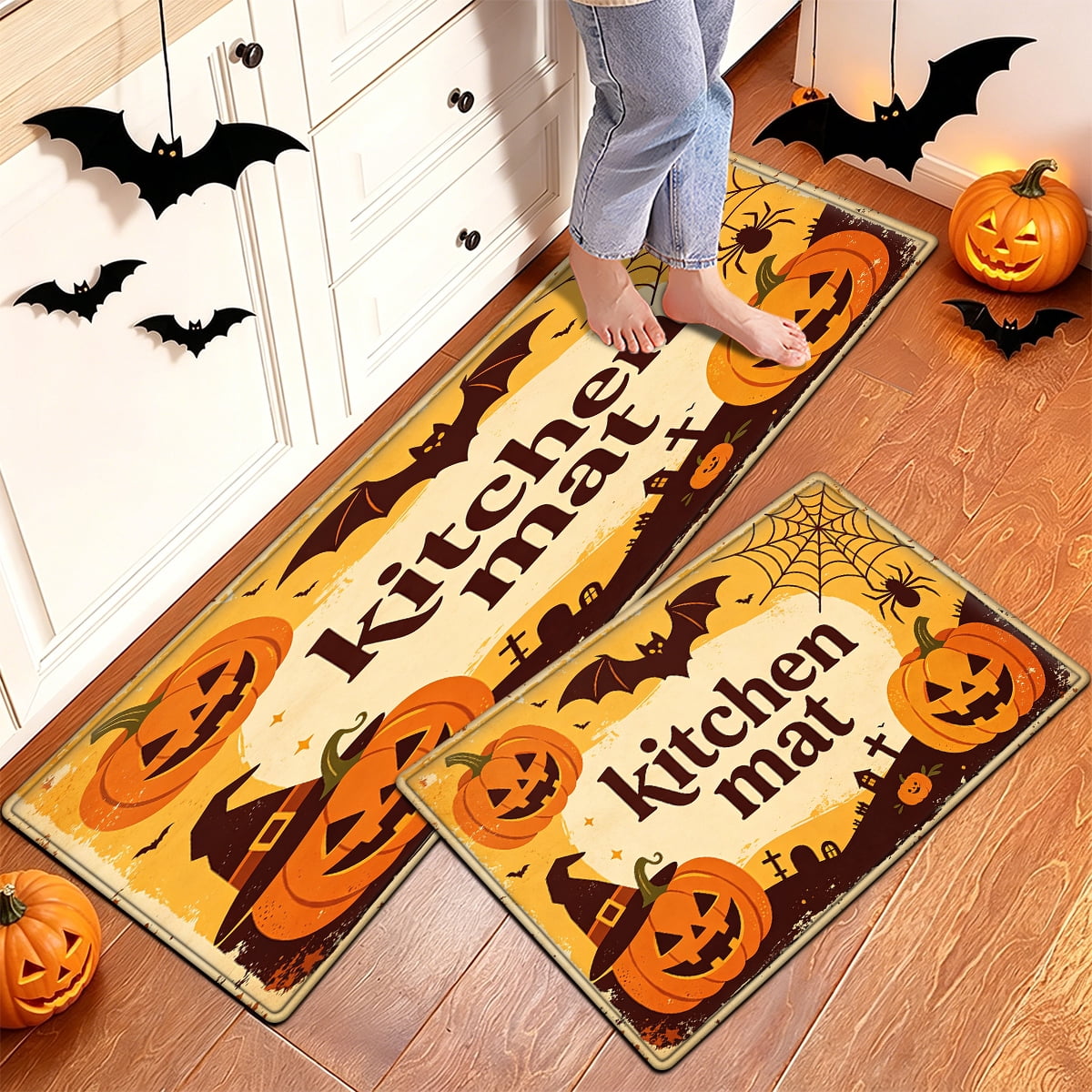 YIMEIS Halloween Orange Pumpkin Lantern Soft Non-slip 1Pc Flannel Mat and Kitchen Rugs,16''x24'',for Bathroom Entryway Bedroom