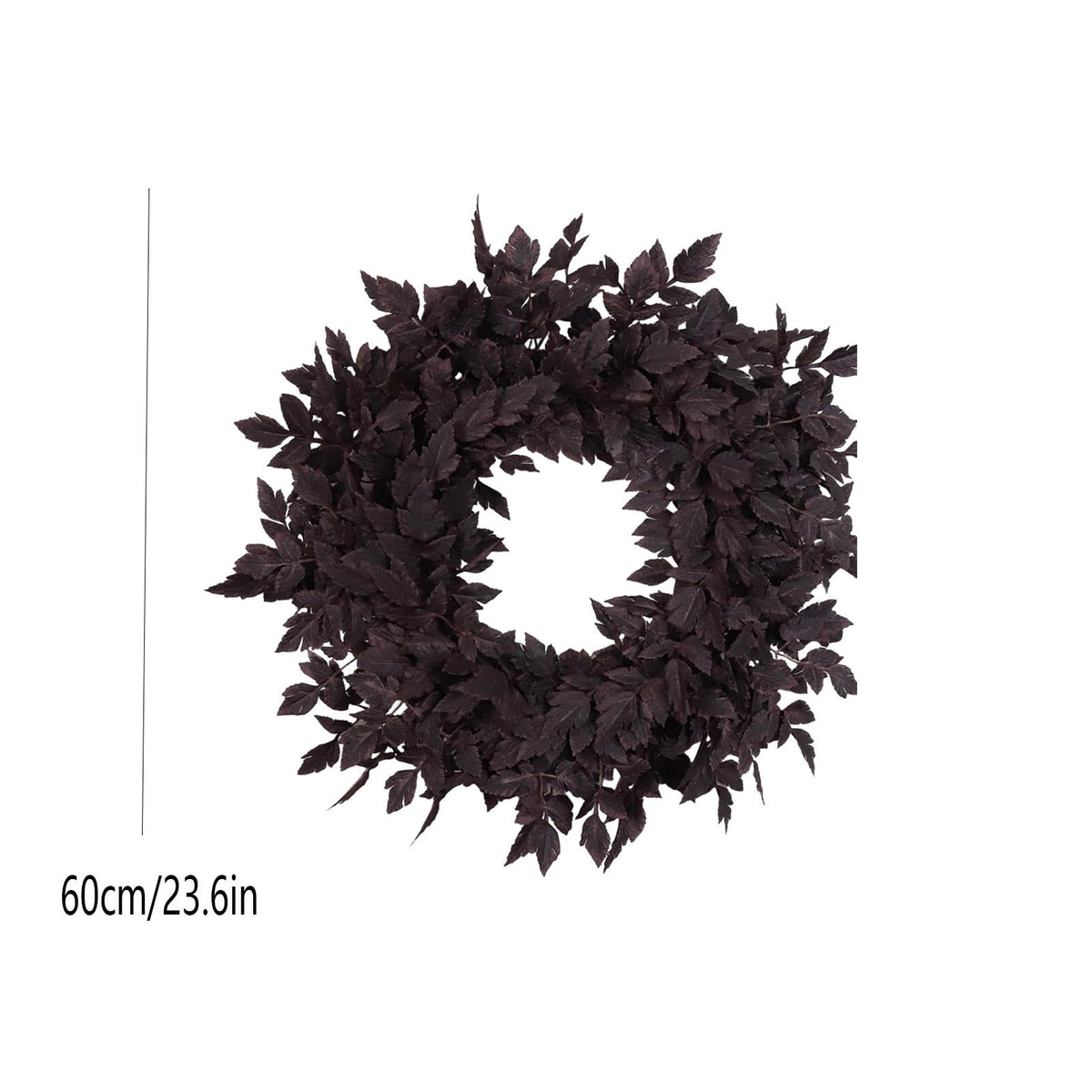 Halloween Artificial Dark Bugbane Leaves Wreath, 23.6 Inch Faux Burgundy Snakeroot Foliage Crown, Gothic Autumn Front Door Hanging Garland for Farmhouse Wall Decor