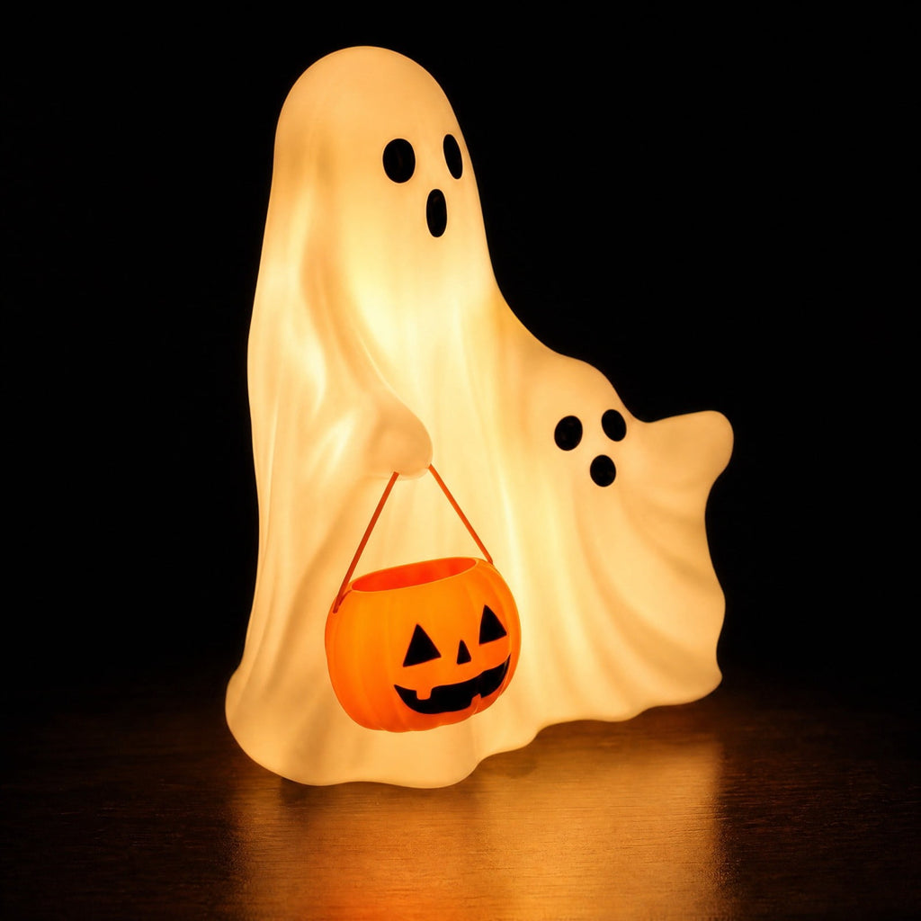 Halloween Decoration Ghost Figurine 11in Resin Ghost Statues with Pumpkin Candy Bowl for Outdoor Indoor Front Door, Porch Yard Lawn Party Decor