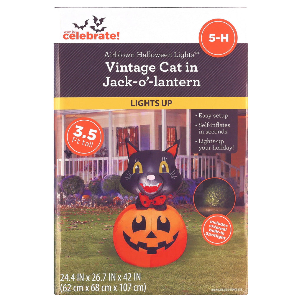 Vintage Cat in Jack-o'-Lantern Airblown Yard Inflatable, Multicolor, 3.5', Halloween by Way To Celebrate