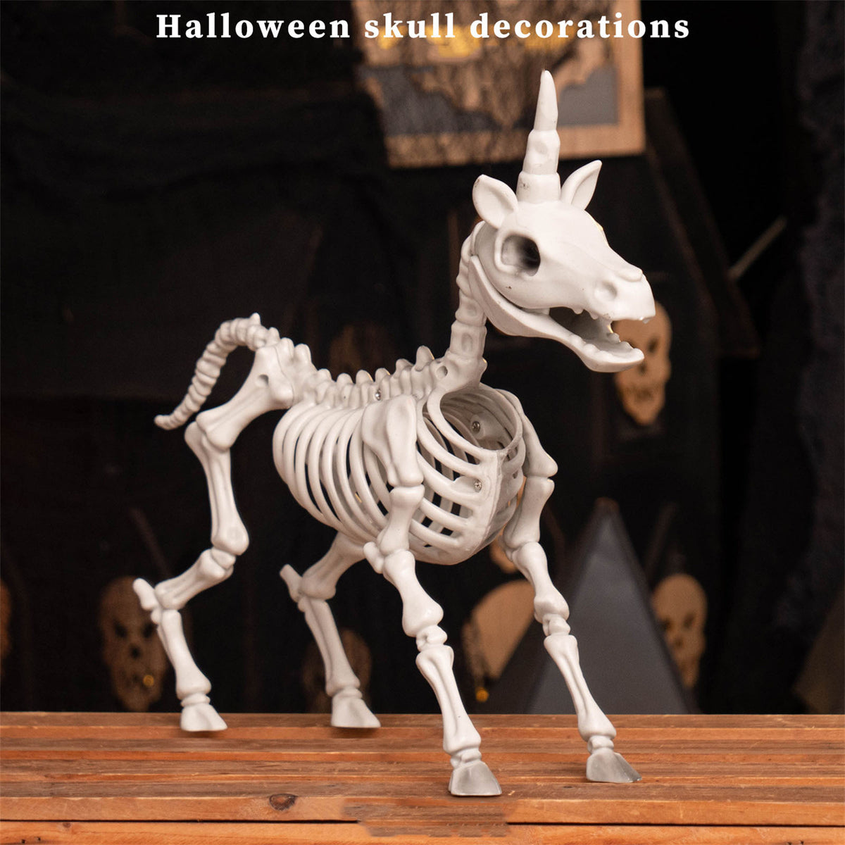 Halloween Animal Skeleton Decorations,Realistic Skeleton Unicorn Props,Posable Movable Joints Unicorn Statue and Figurine for Lawn Yard Graveyard Skeleton Halloween Decor